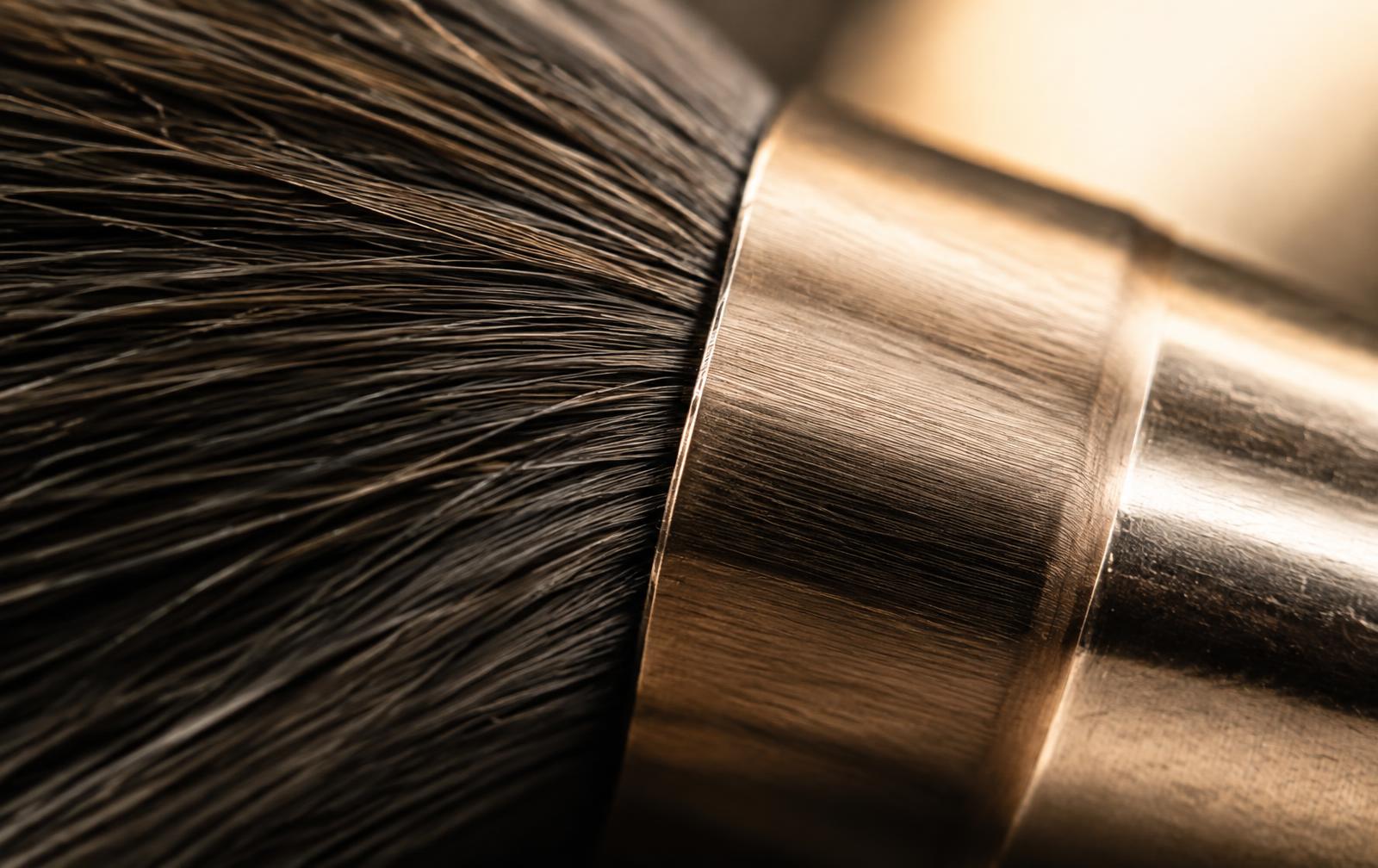 Macro detail of the AMY brush fibres meeting the machined metal collar